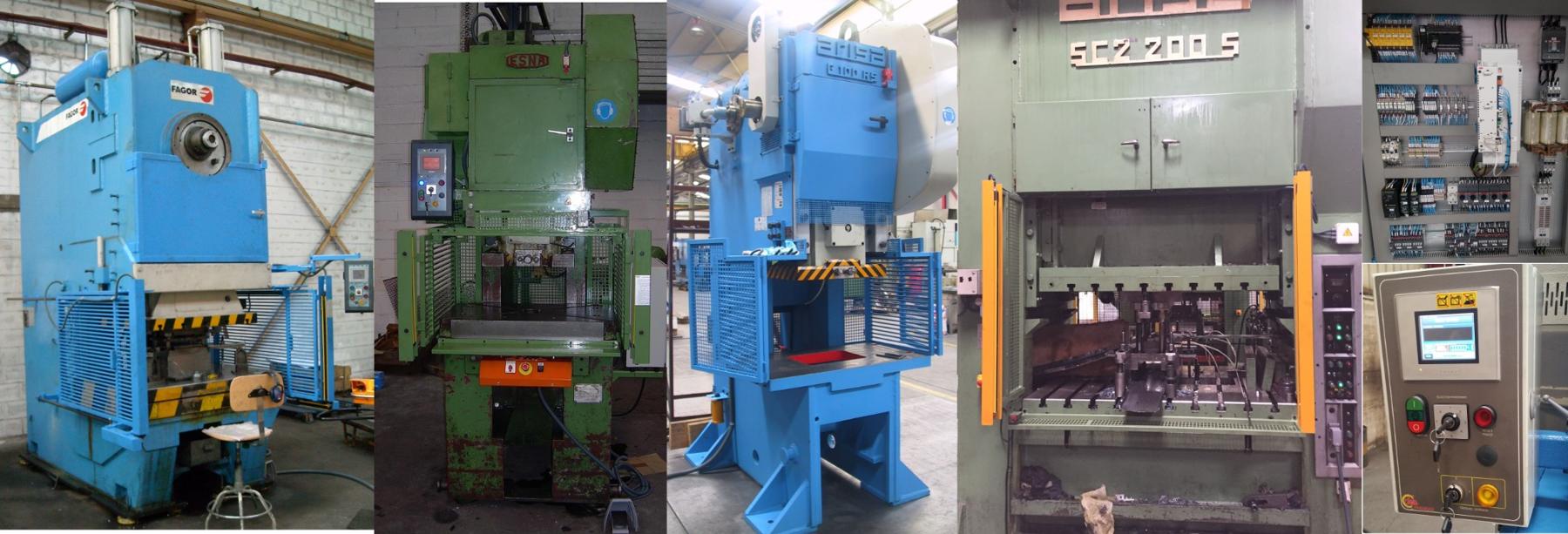 ESNA and other-brand mechanical presses fitted with two-hand controls and light curtains for safety compliance
